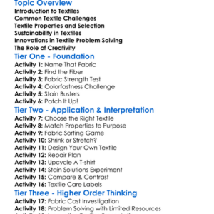 Textile-Related Problem Solving Worksheet Activity Booklet