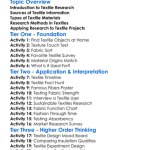 Textile-Related Research Skills Worksheet Activity Booklet