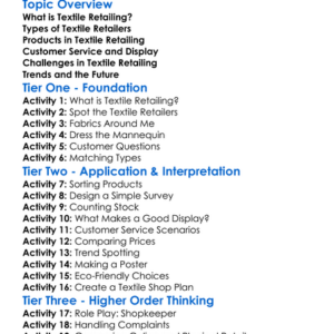 Textile Retailing Basics Worksheet Activity Booklet