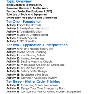 Textile Safety And Equipment Use Worksheet Activity Booklet