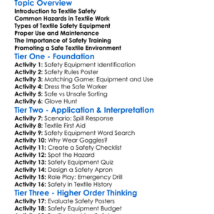 Textile Safety Equipment Worksheet Activity Booklet