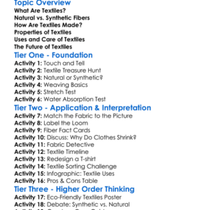 Textile Science Basics Worksheet Activity Booklet