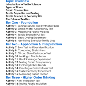 Textile Science Experiments Worksheet Activity Booklet