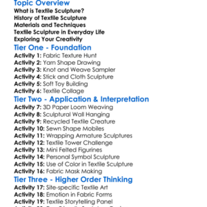 Textile Sculpture Worksheet Activity Booklet
