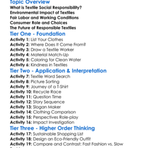 Textile Social Responsibility Worksheet Activity Booklet