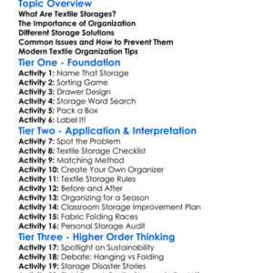 Textile Storages And Organisation Worksheet Activity Booklet