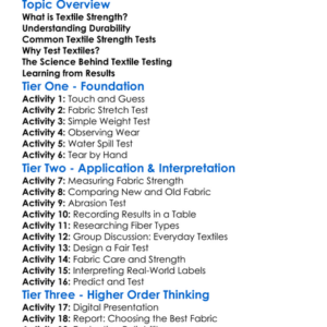 Textile Strength And Durability Tests Worksheet Activity Booklet