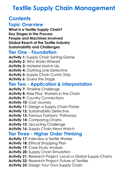 Textile Supply Chain Management Worksheet Activity Booklet