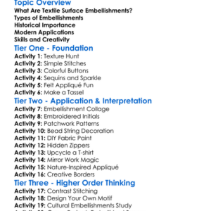 Textile Surface Embellishments Worksheet Activity Booklet