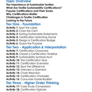 Textile Sustainability Certifications Worksheet Activity Booklet