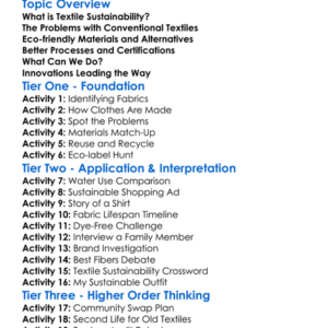 Textile Sustainability Solutions Worksheet Activity Booklet
