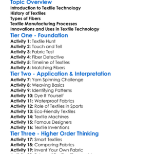 Textile Technology Worksheet Activity Booklet