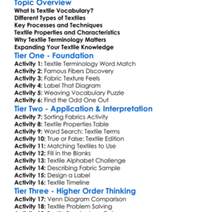 Textile Terminology And Vocabulary Worksheet Activity Booklet