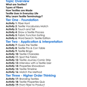 Textile Terminology Worksheet Activity Booklet