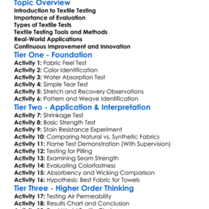 Textile Testing And Evaluation Worksheet Activity Booklet