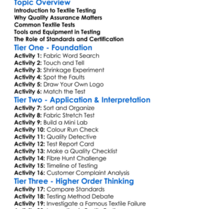 Textile Testing And Quality Assurance Worksheet Activity Booklet
