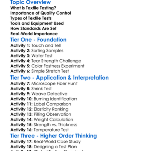 Textile Testing And Quality Control Worksheet Activity Booklet