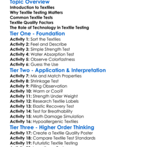 Textile Testing And Quality Worksheet Activity Booklet