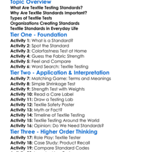 Textile Testing Standards Worksheet Activity Booklet
