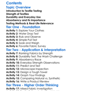 Textile Testing Strength Durability Absorbency Worksheet Activity Booklet