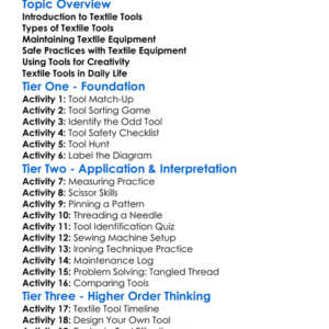 Textile Tools And Equipment Use Worksheet Activity Booklet