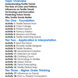 Textile Trend Analysis Worksheet Activity Booklet