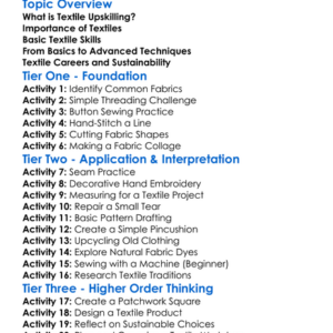 Textile Upskilling Worksheet Activity Booklet