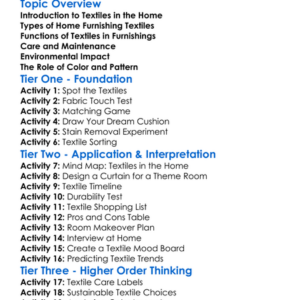 Textile Use In Home Furnishings Worksheet Activity Booklet