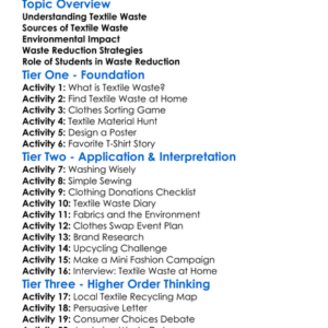 Textile Waste Reduction Strategies Worksheet Activity Booklet