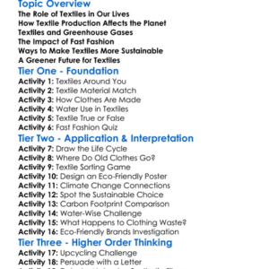 Textiles And Climate Change Worksheet Activity Booklet