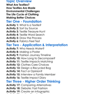 Textiles And Environmental Impact Worksheet Activity Booklet