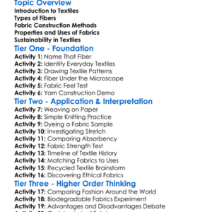Textiles And Fabric Construction Worksheet Activity Booklet