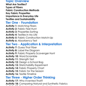 Textiles And Fabric Properties Worksheet Activity Booklet