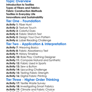 Textiles And Fabric Technology Worksheet Activity Booklet
