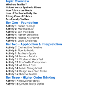 Textiles And Fabrics Worksheet Activity Booklet