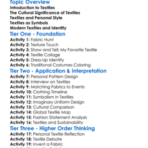 Textiles And Personal Identity Worksheet Activity Booklet