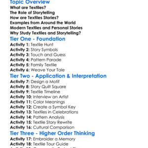 Textiles And Storytelling Worksheet Activity Booklet