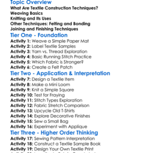 Textiles Construction Techniques Worksheet Activity Booklet
