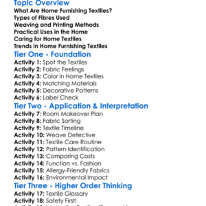 Textiles For Home Furnishings Worksheet Activity Booklet