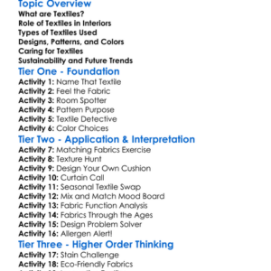 Textiles For Interior Design Worksheet Activity Booklet