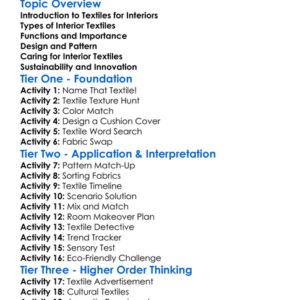 Textiles For Interiors Worksheet Activity Booklet