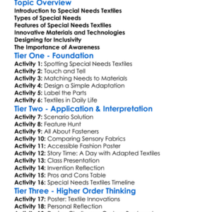 Textiles For Special Needs Worksheet Activity Booklet