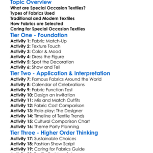 Textiles For Special Occasions Worksheet Activity Booklet