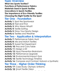 Textiles For Sports And Performance Worksheet Activity Booklet