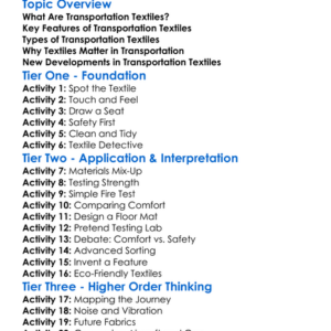Textiles For Transportation Worksheet Activity Booklet