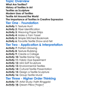 Textiles In Art And Sculpture Worksheet Activity Booklet