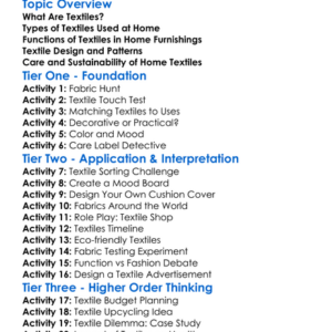 Textiles In Home Furnishings Worksheet Activity Booklet