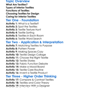 Textiles In Interior Design Worksheet Activity Booklet
