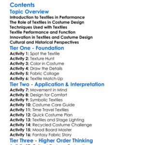 Textiles In Performance And Costume Design Worksheet Activity Booklet