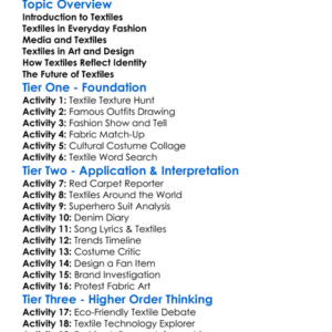 Textiles In Popular Culture Worksheet Activity Booklet